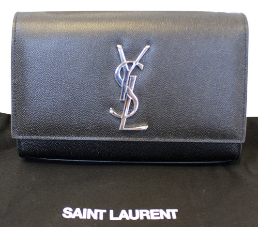 YSL Saint Laurent Saint Kate Chian Clutch Crossbody Bag Leather Black