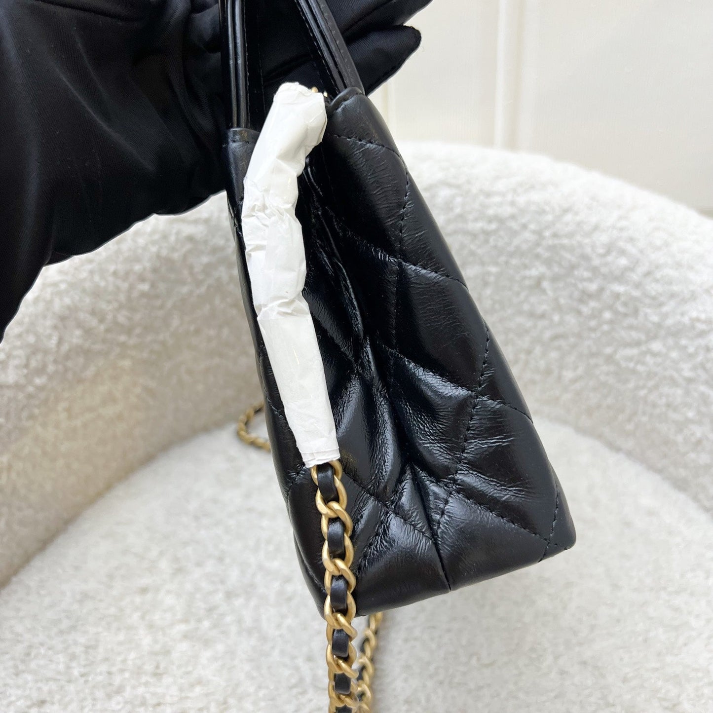 Chanel [Brand New - Nov 2024] Mini / Small Kelly in Black Shiny Distressed Calfskin and AGHW (Model: ) Accessory