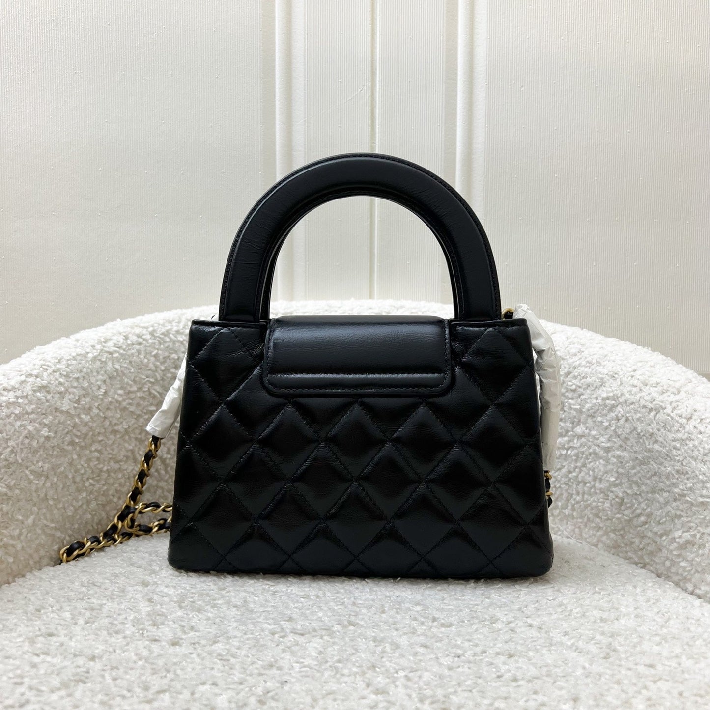 Chanel [Brand New - Nov 2024] Mini / Small Kelly in Black Shiny Distressed Calfskin and AGHW (Model: ) Accessory