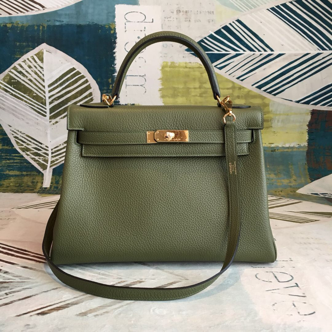 Top Quality Kelly Bag In Epsom With Green Gold Travel Bag