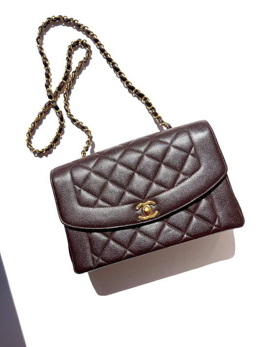 Chanel Diana Medium Brown Caviar Quilted Leather Crossbody Flap Bag