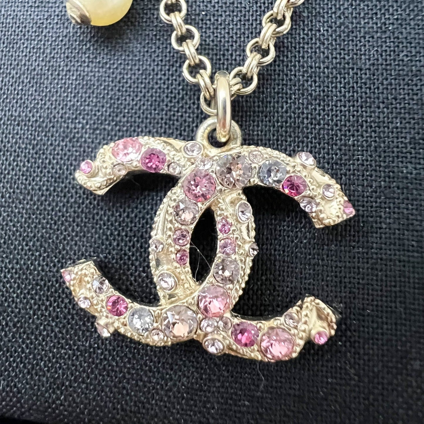 Chanel CC Logo Necklace with Pink and White Crystals in AGHW
