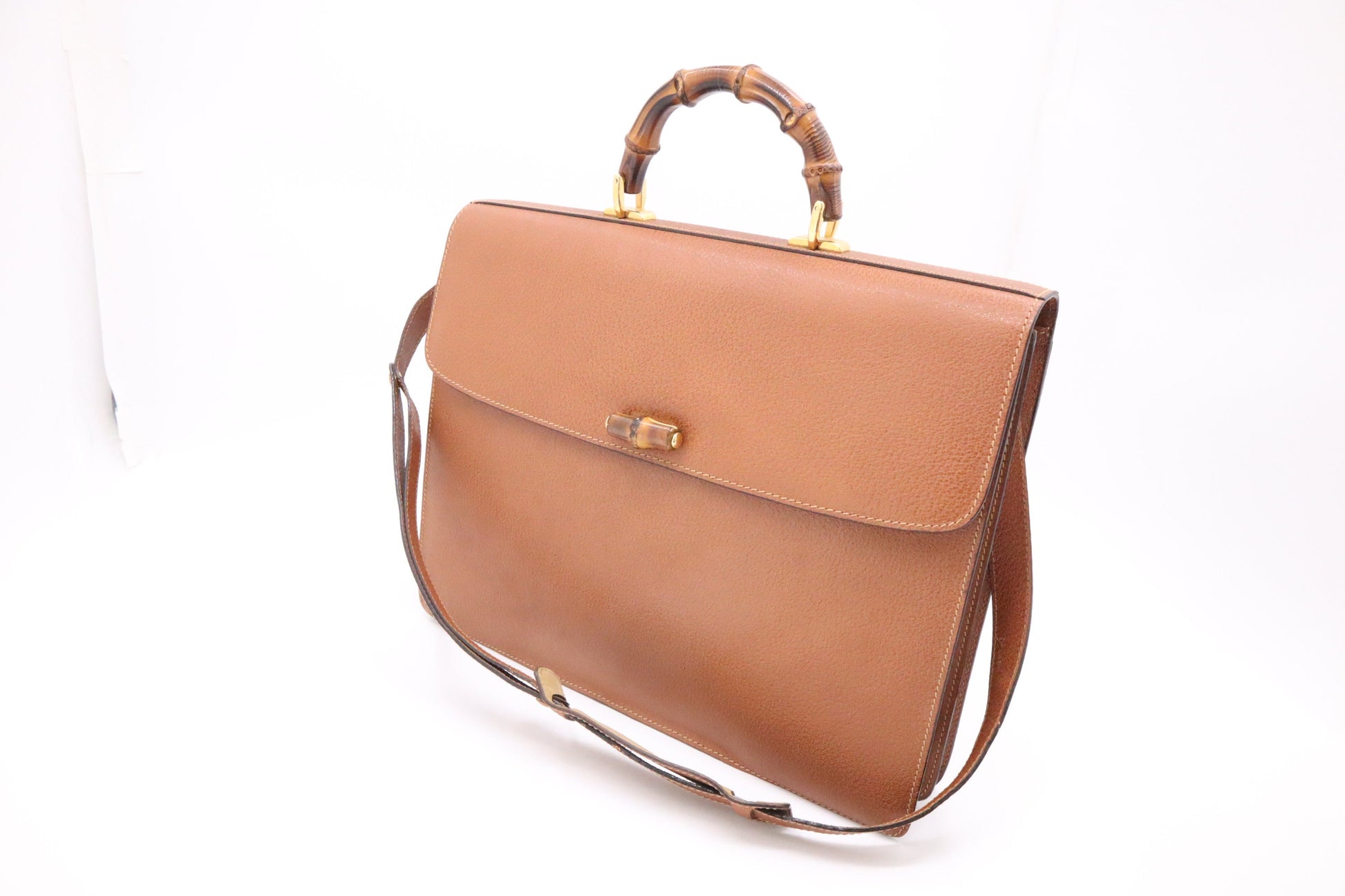 Gucci Bamboo Briefcase Leather Brown Tan Handbag