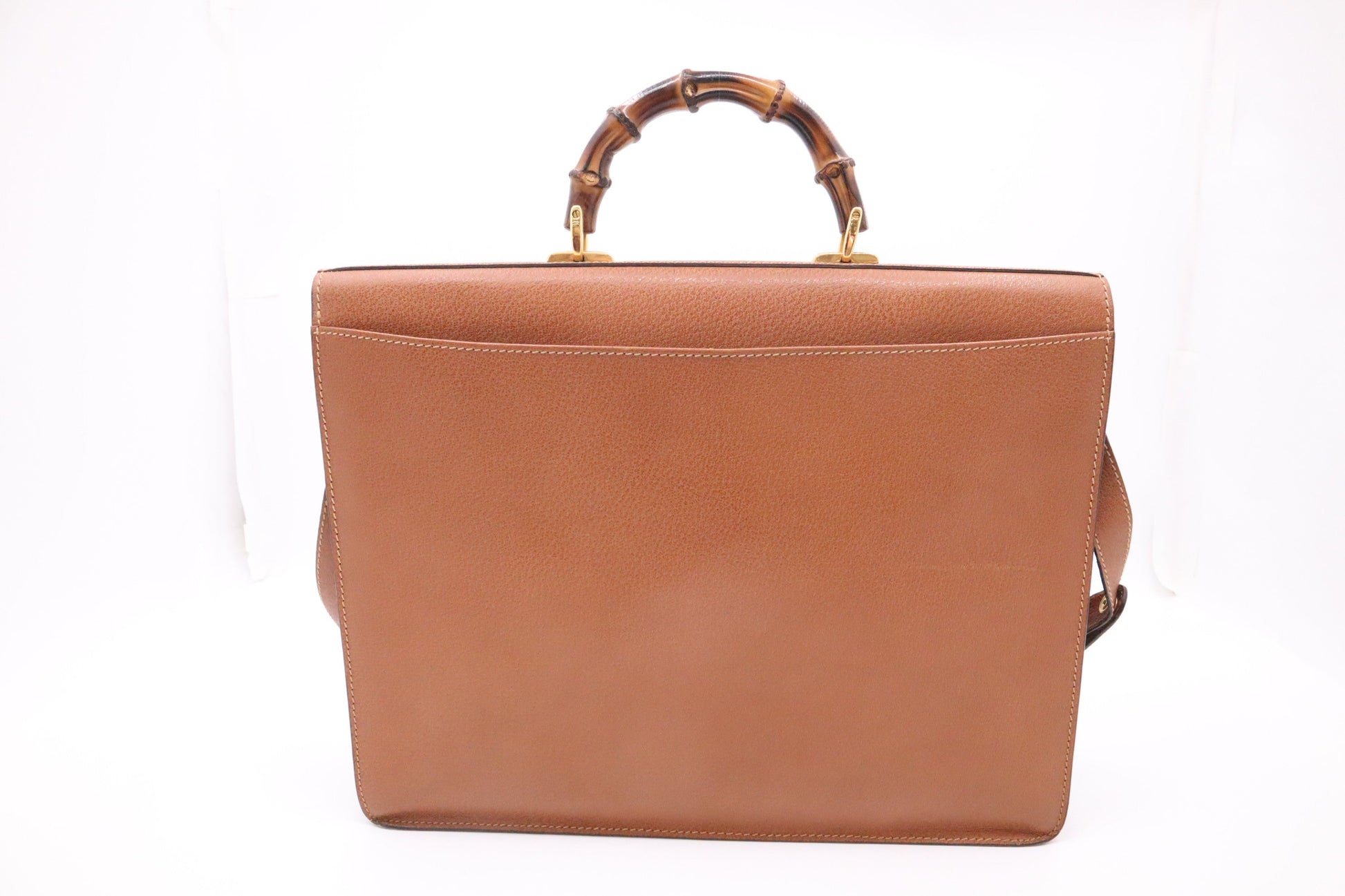 Gucci Bamboo Briefcase Leather Brown Tan Handbag