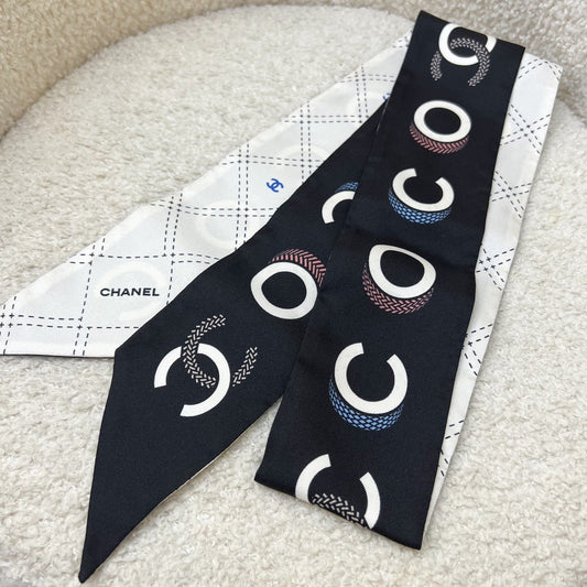 Chanel COCO Bandeau in Black and White 100% Silk (Model: 8760) Accessory