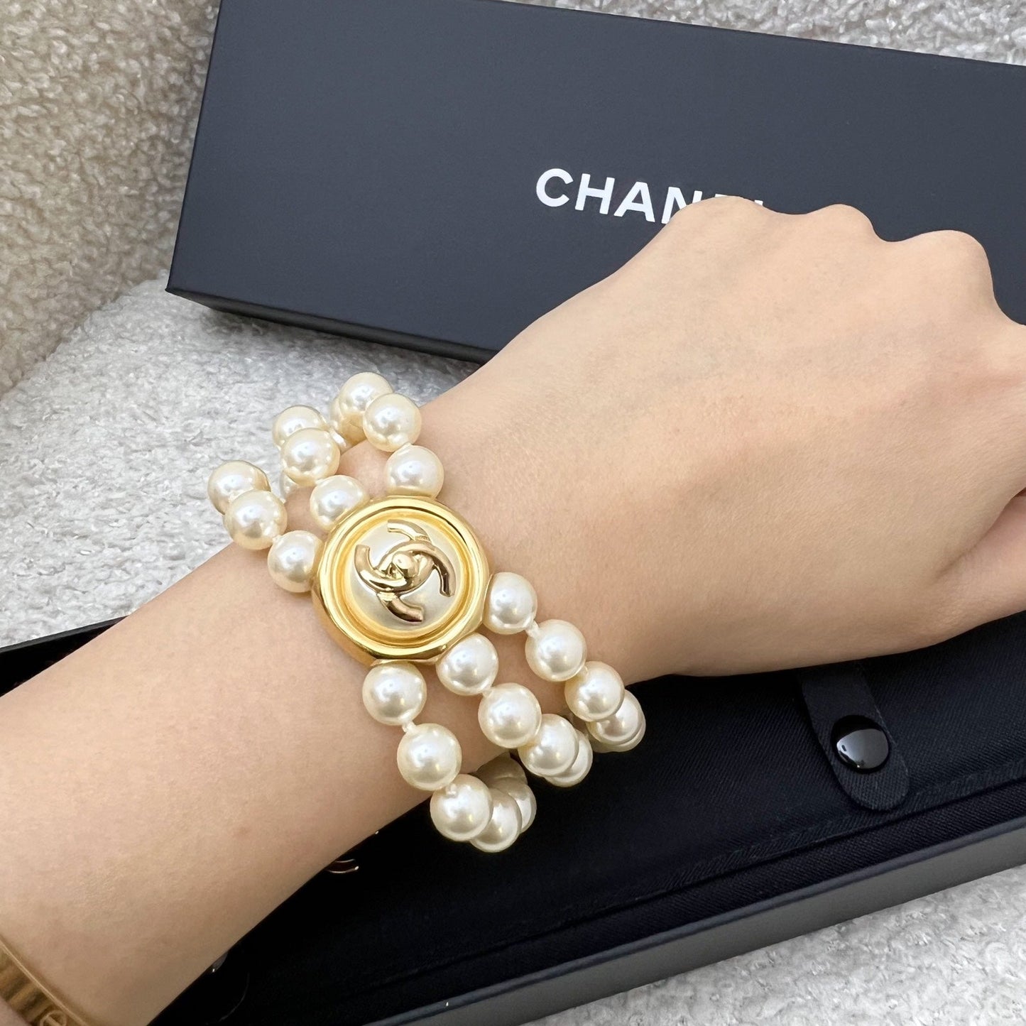Chanel Triple Row Pearl Bracelet in GHW ()