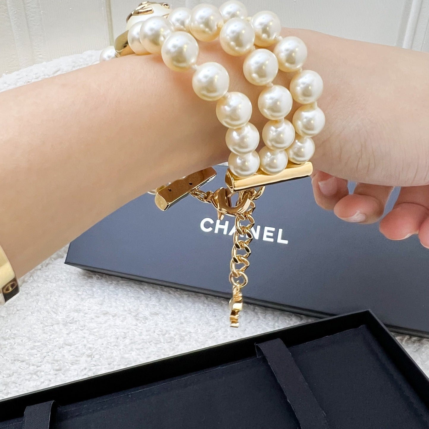 Chanel Triple Row Pearl Bracelet in GHW ()
