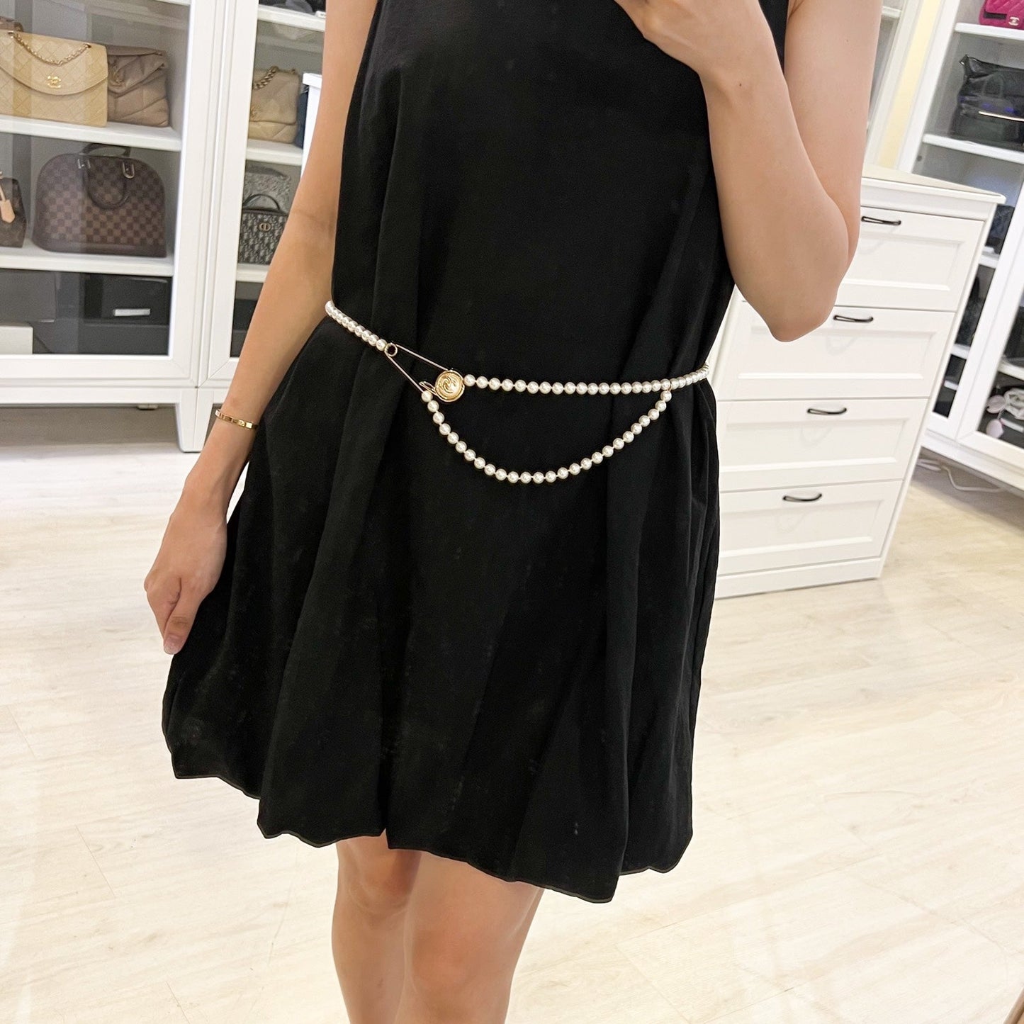 Chanel Pin Design Chain Belt with Pearls in GHW ()
