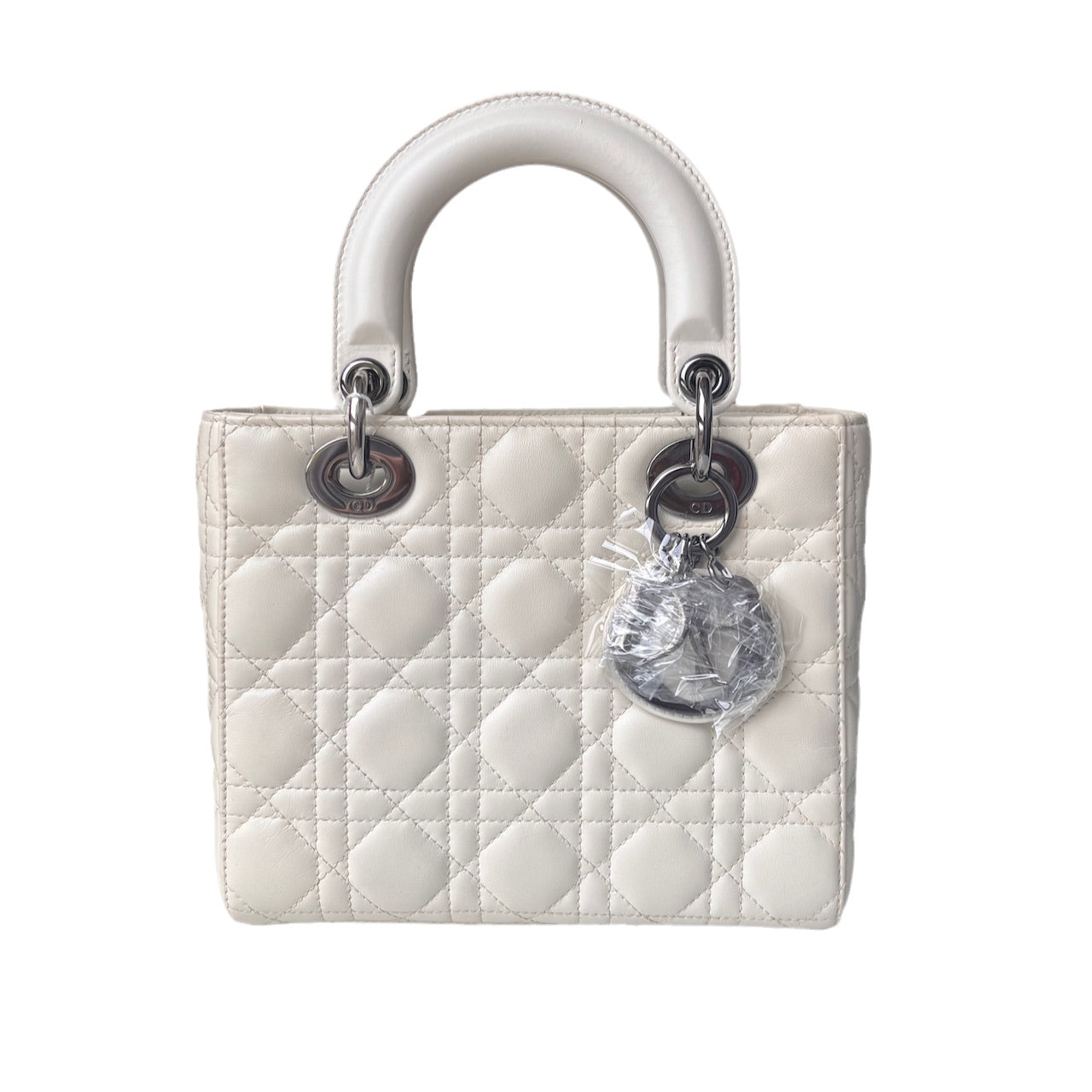 Dior Lady My Abc Ecru Lambskin Cannage Handbag Leather White Travel Bag