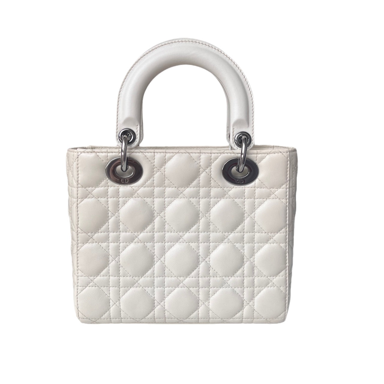 Dior Lady My Abc Ecru Lambskin Cannage Handbag Leather White Travel Bag