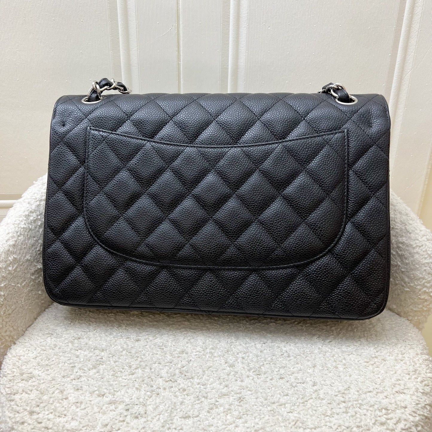 Chanel Jumbo Classic Flap CF in Black Caviar and SHW Accessory