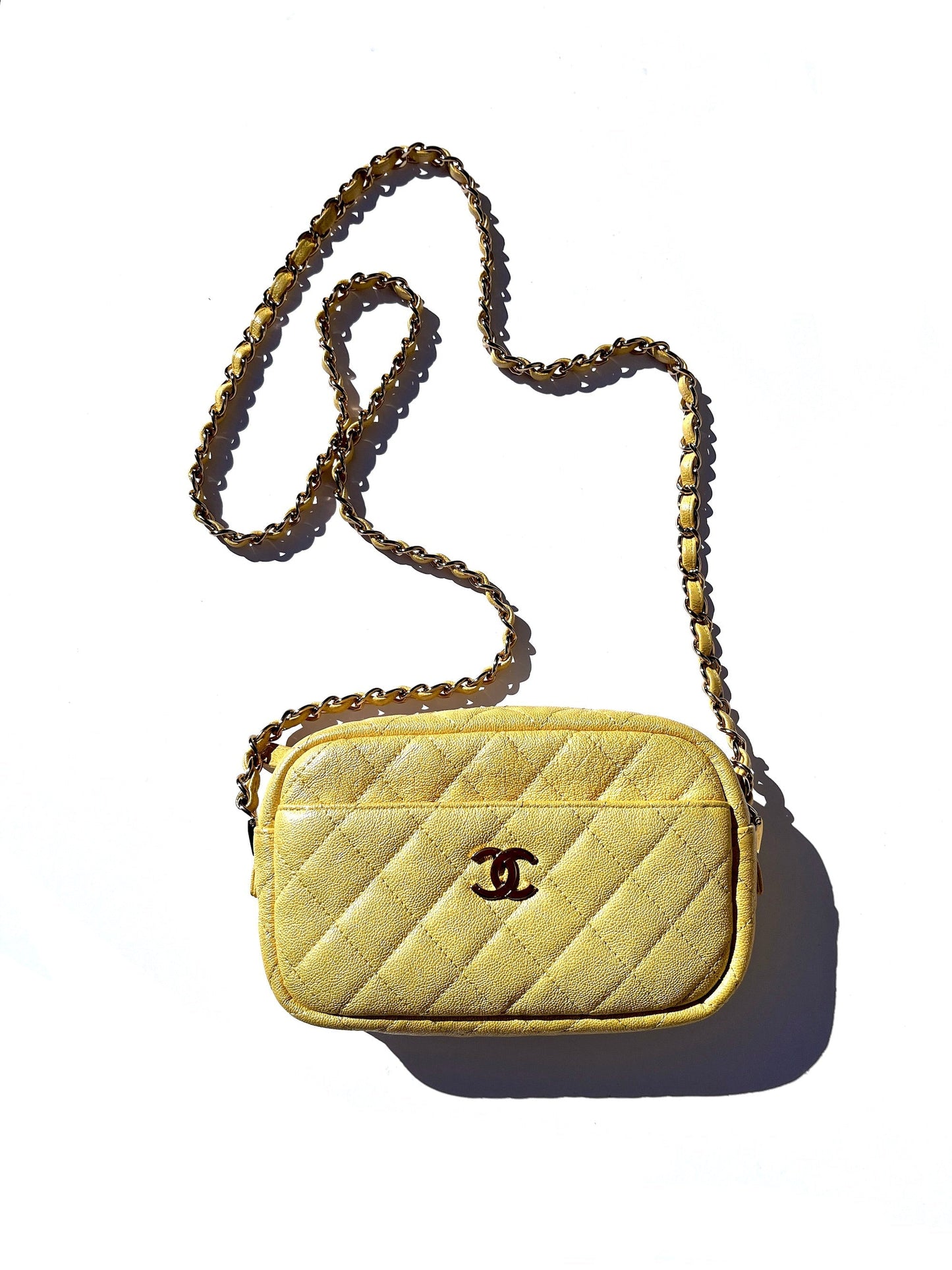 Chanel Iridescent Yellow Caviar Leather Camera Case Crossbody Bag