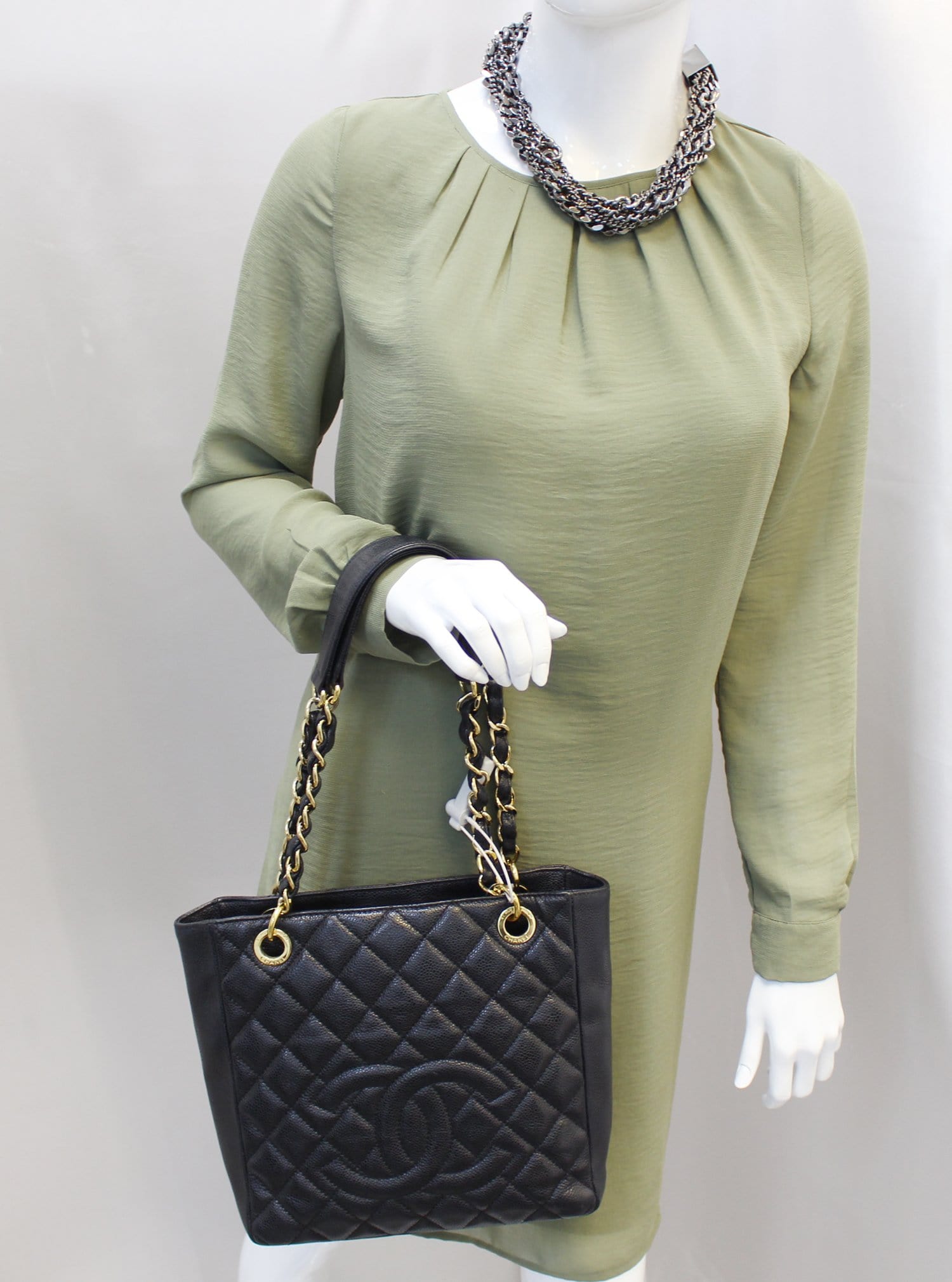Chanel Caviar Petite Shopping Tote Bag Leather Black