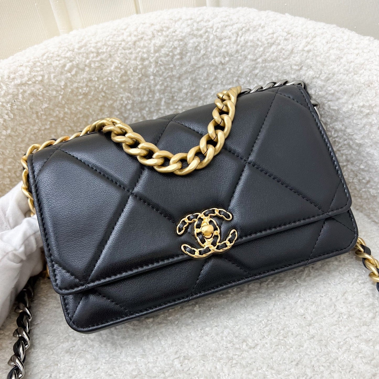 Chanel 19 Wallet on Chain WOC in Black Lambskin and 3-Tone HW (Model: ) Bag