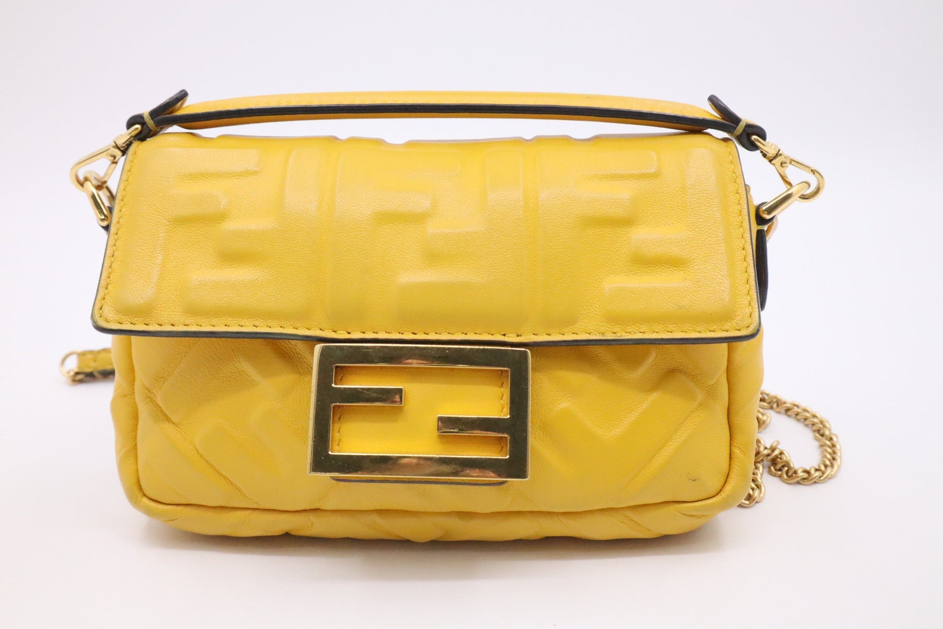Fendi Baguette In Nappa Handbag Leather Yellow Mini Shoulder Bag