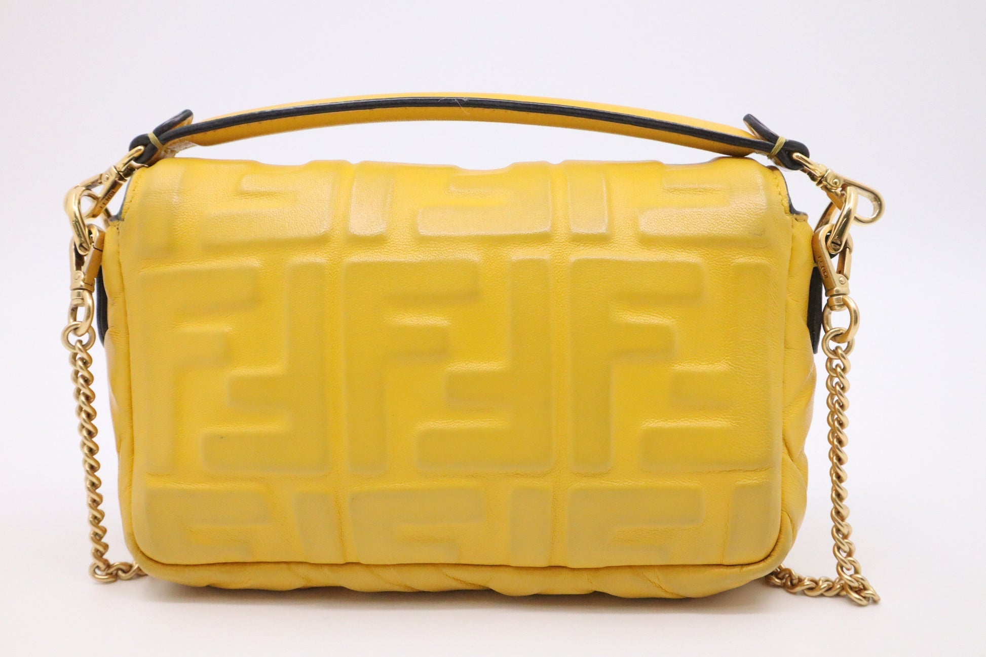 Fendi Baguette In Nappa Handbag Leather Yellow Mini Shoulder Bag