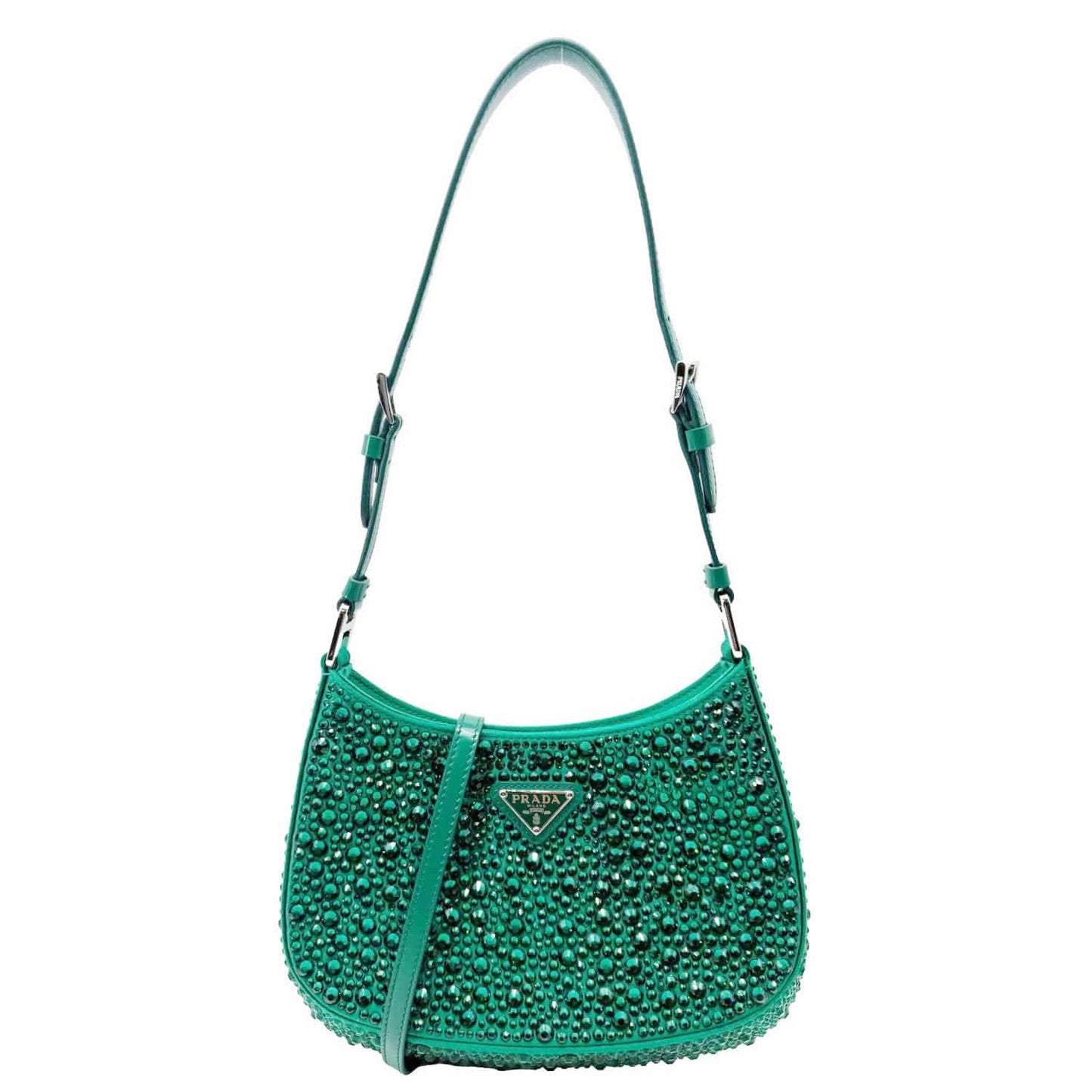 Cleo Cristal Embellished Shoulder Bag Emerald Satin Green
