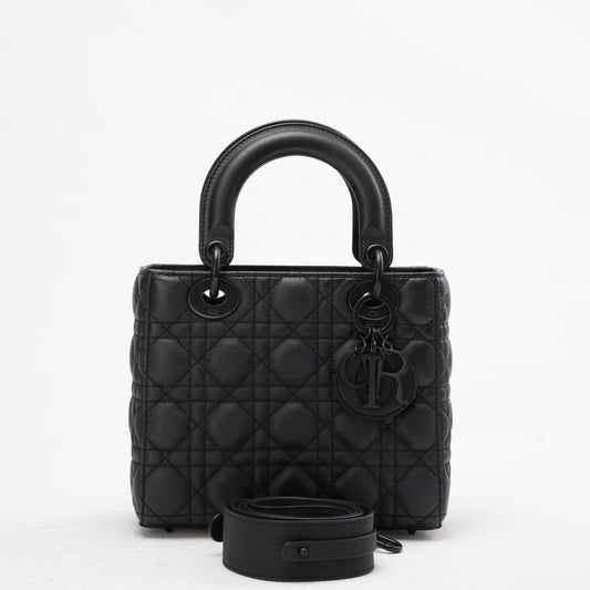 Dior Handbag Christian Cannage Lady Black Small