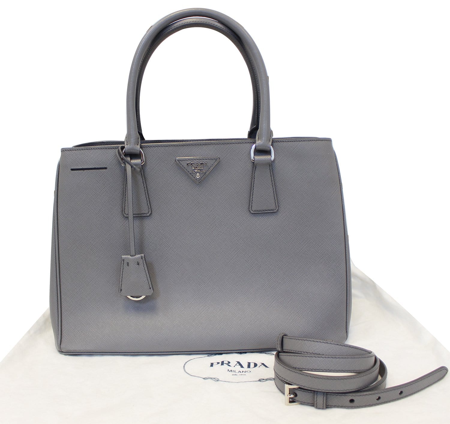 Prada Saffiano Executive Dark Grey Tote Shoulder Bag Bag Tt2543