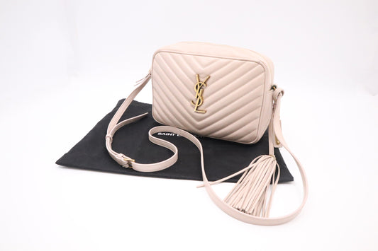 YSL Saint Laurent Lou Camera Bag In Nude Leather Pink Crossbody Bag