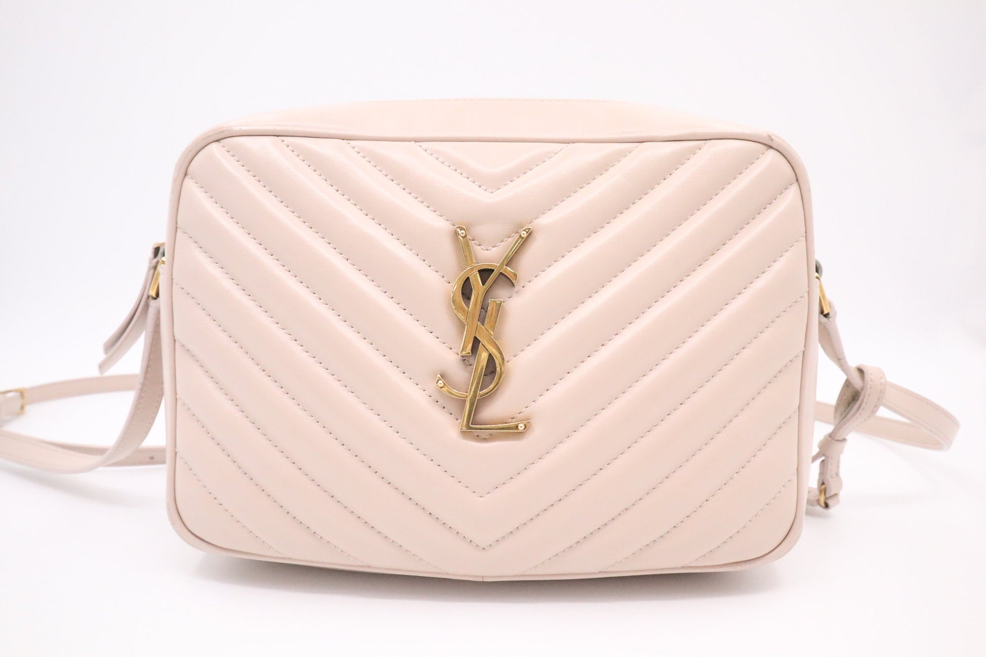 YSL Saint Laurent Lou Camera Bag In Nude Leather Pink Crossbody Bag
