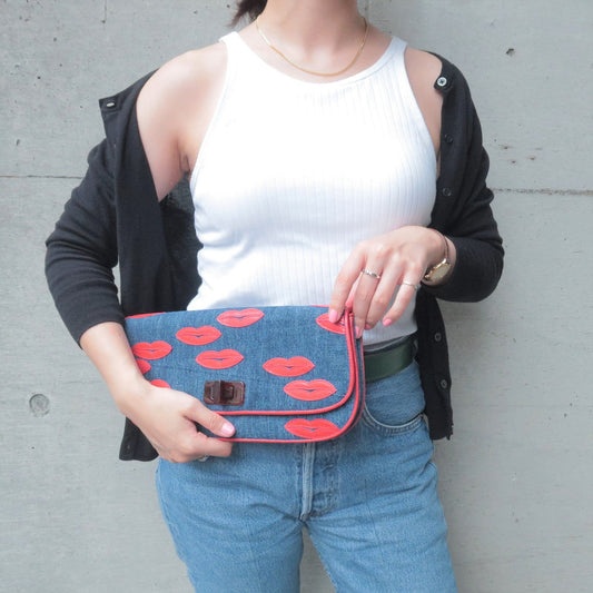 Prada Prada Leather Lip Motif Clutch Bag Pouch Blue