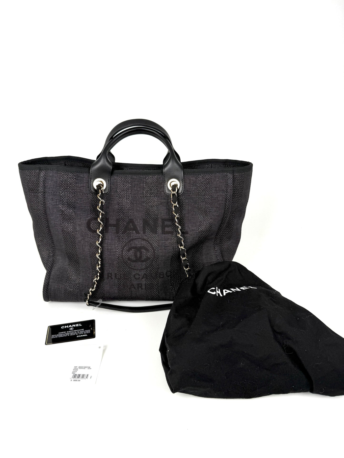 Chanel Deauville Straw Raffia Black Large Shopping Tote