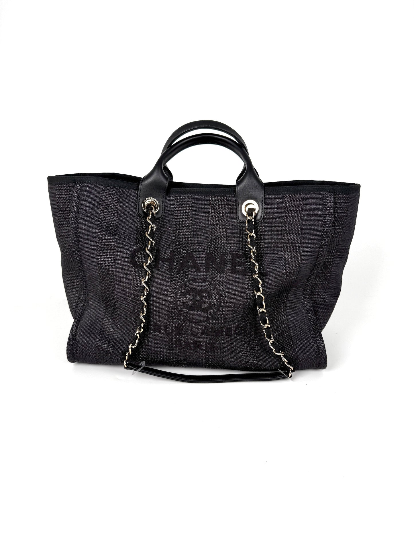 Chanel Deauville Straw Raffia Black Large Shopping Tote