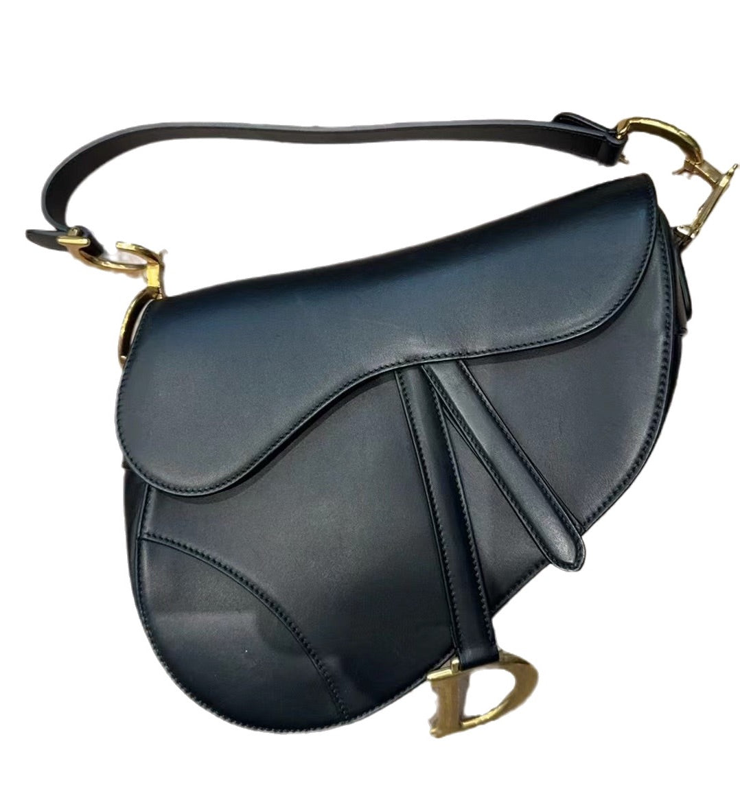 Dior Saddle Smooth Handbag Leather Black Travel Bag