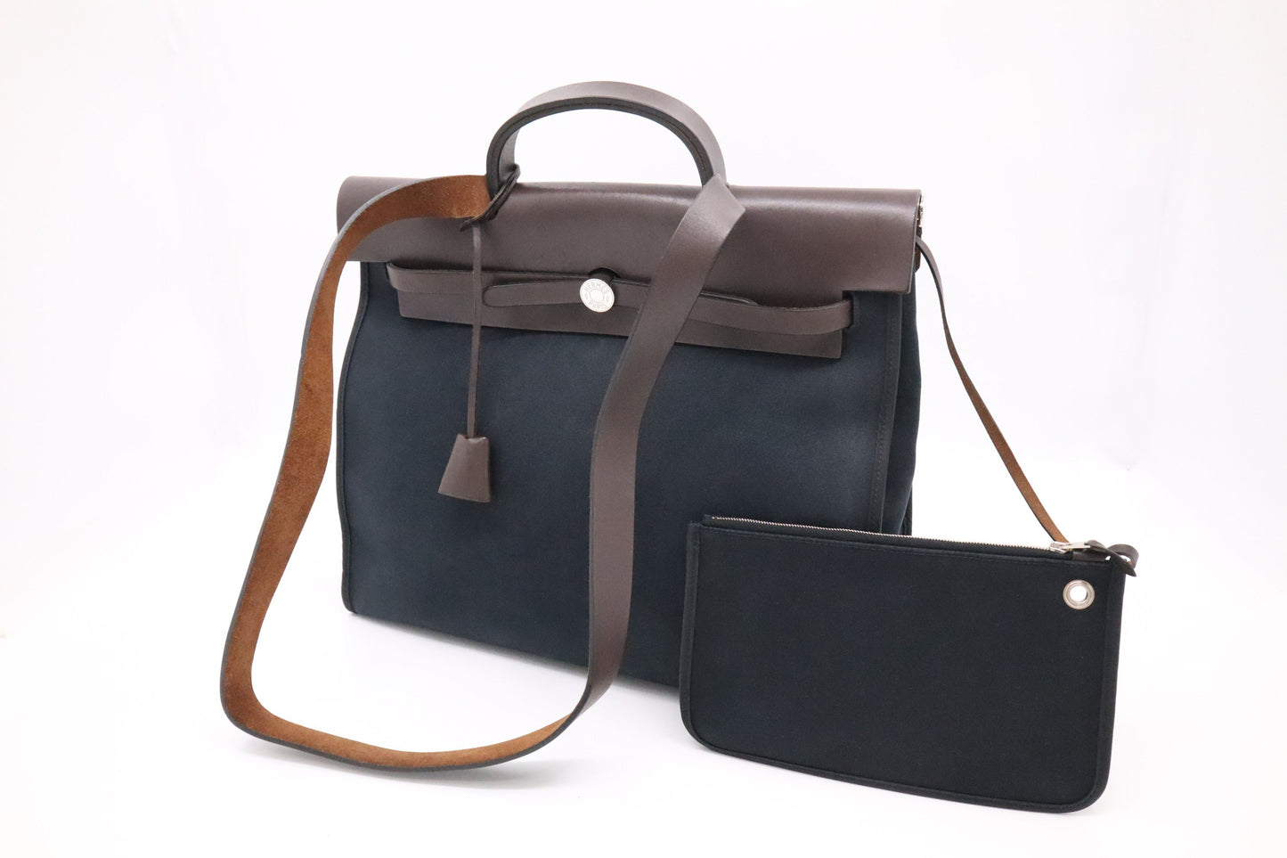 Hermes Herbag Zip In & Brown Leather Canvas Travel Bag