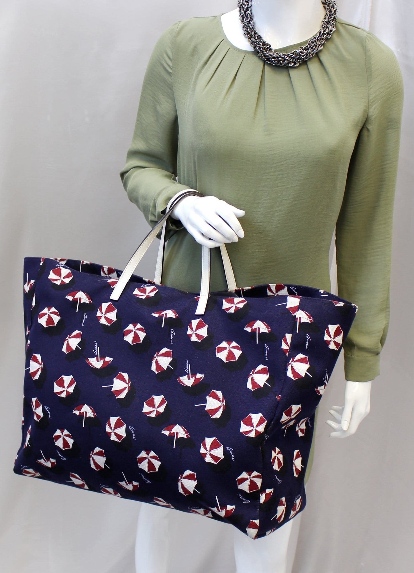 Gucci Xl Umbrella Parasol Print Carry All Purse Canvas Tote Bag