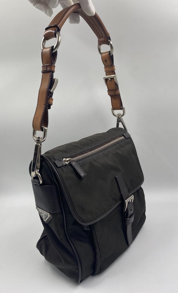 Prada Bag With Strap Leather Nylon Tan Shoulder Bag