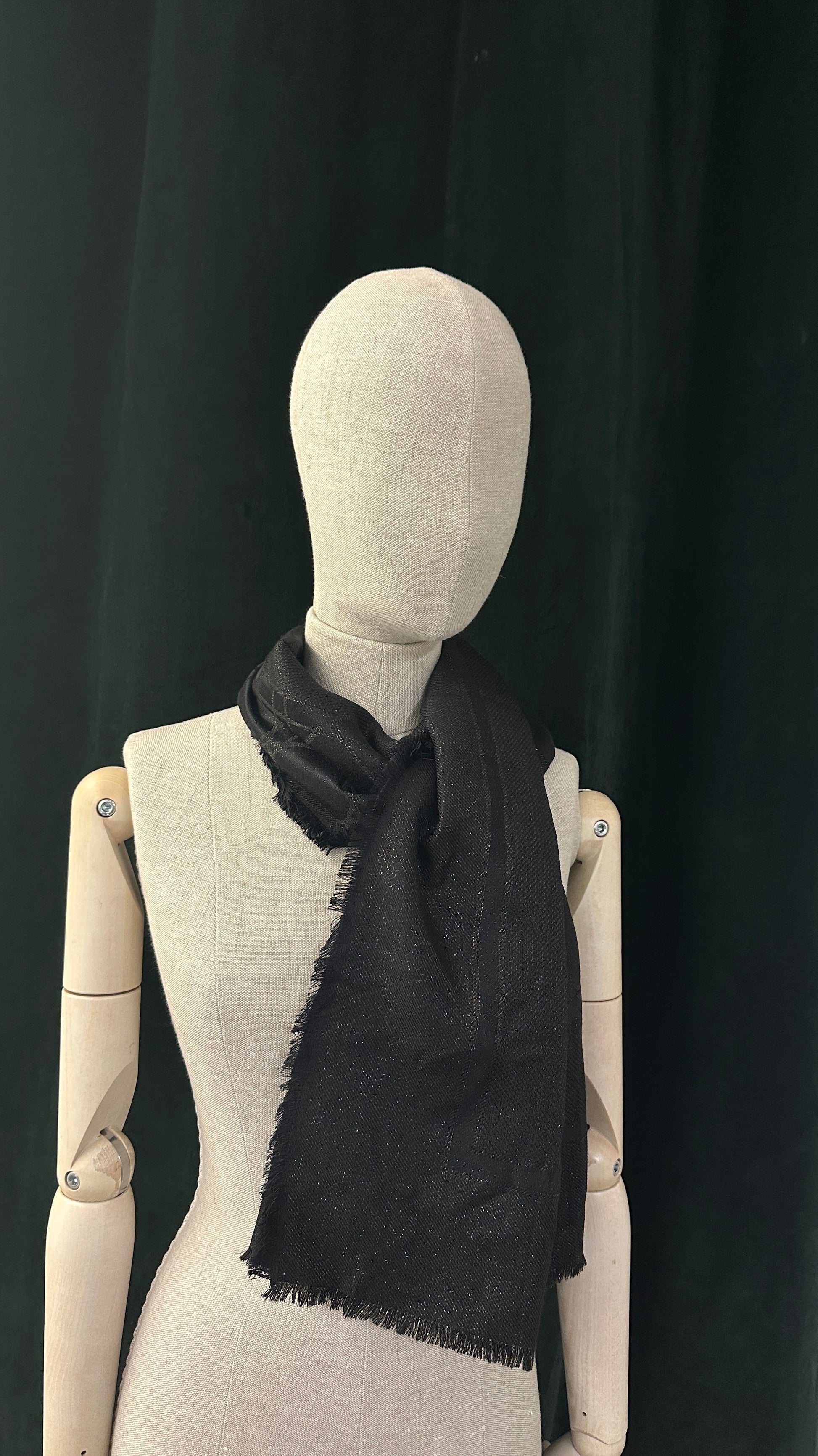 Dior Cannage Scarf Lurex Wool Silk Black Gold