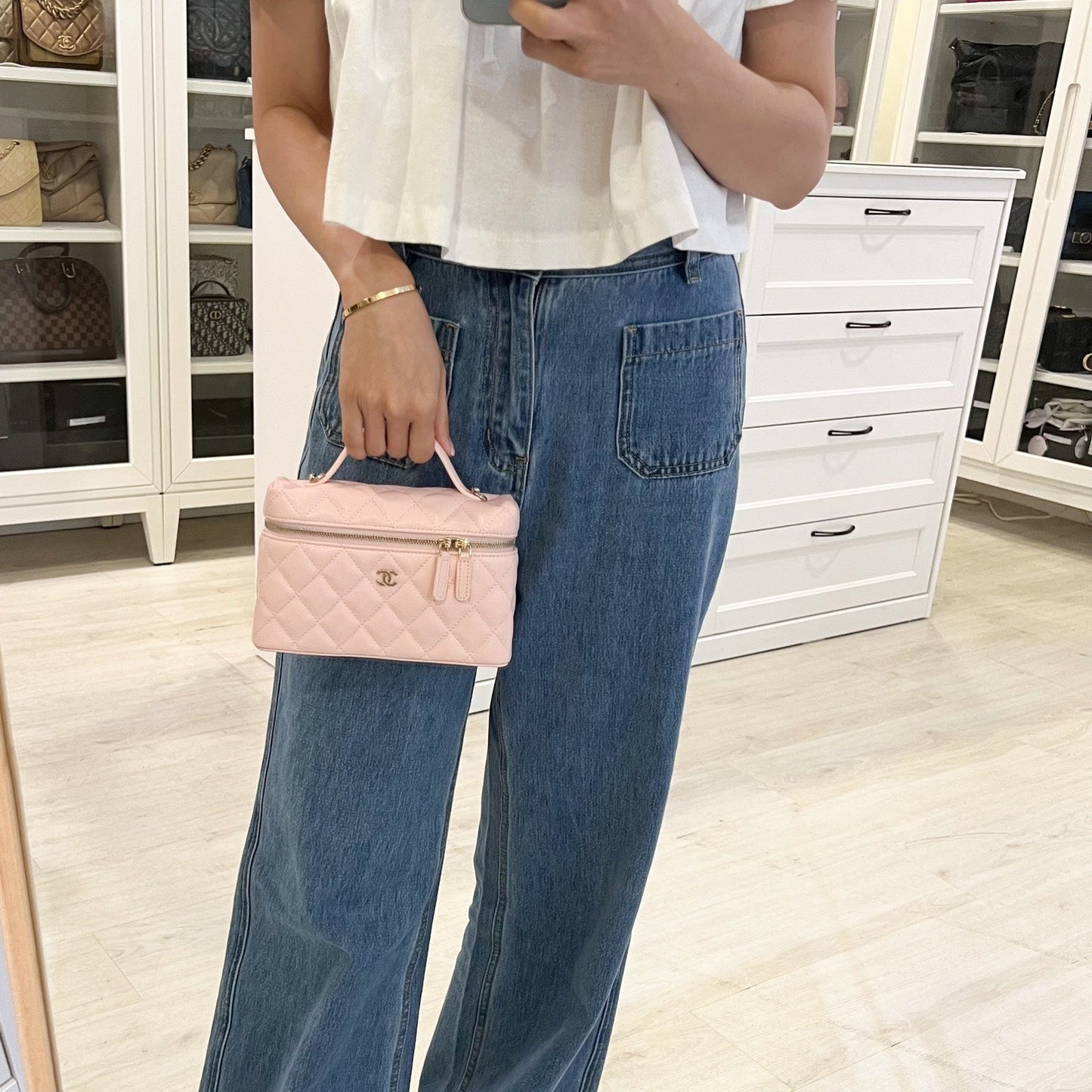 Chanel Vanity / Clutch with Chain (LP Style Bag) in Light Pink Caviar and LGHW (Model: )