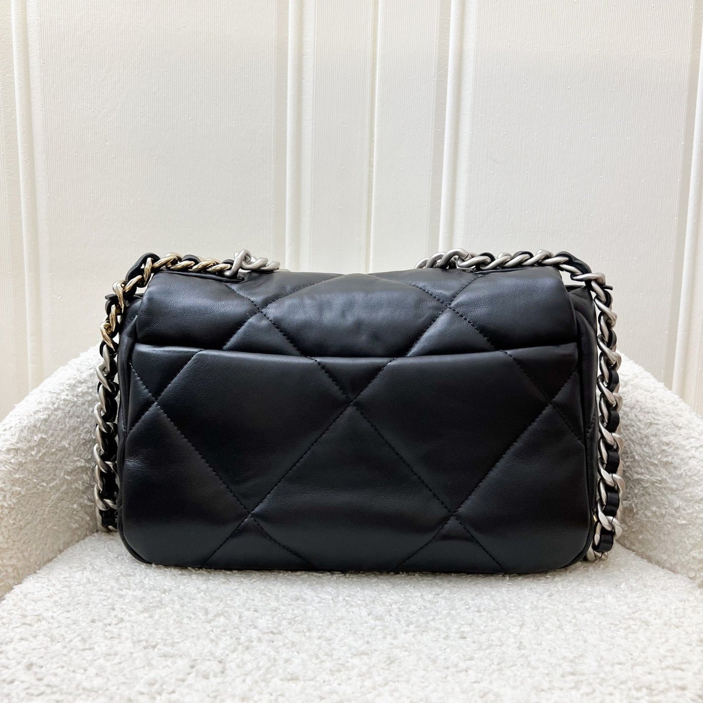 Chanel 19 Small Flap in Black Lambskin and 3-tone Hardware, Silver Turnlock (Model: ) Accessory