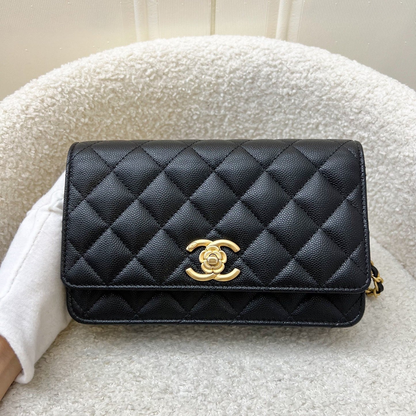 Chanel Camellia Flower Wallet on Chain WOC in Black Caviar and AGHW () Bag