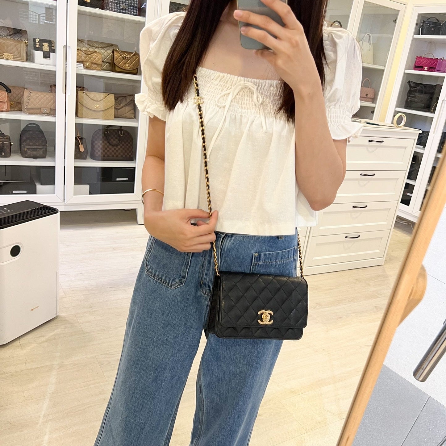Chanel Camellia Flower Wallet on Chain WOC in Black Caviar and AGHW () Bag