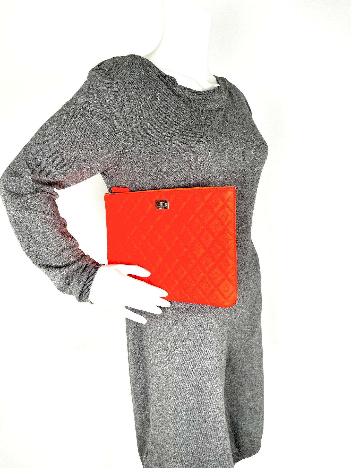 Chanel Reissue 2.55 O Case 2019 Goatskin Medium Fluorescent Neon Orange Quilted Clutch Bag