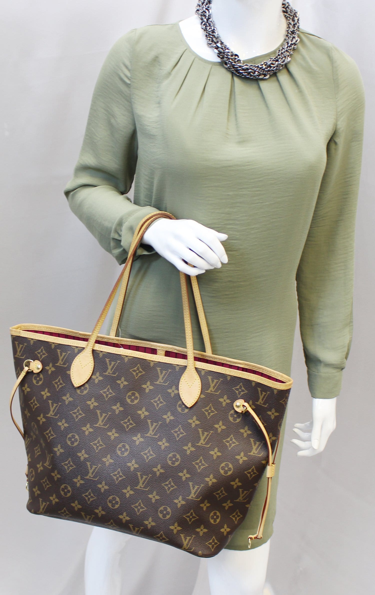 Louis Neverfull Mm Tote Bag Fuchsia Canvas Monogram Shoulder Bag