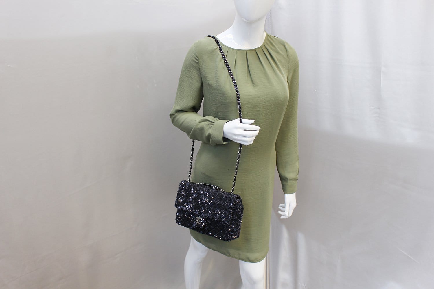 Chanel Navy Dark Grey Sequin Shoulder Bag Limited Blue Flap