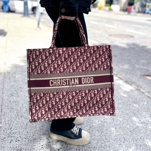 Dior Tote Bag Oblique Book Tote Burgundy Large