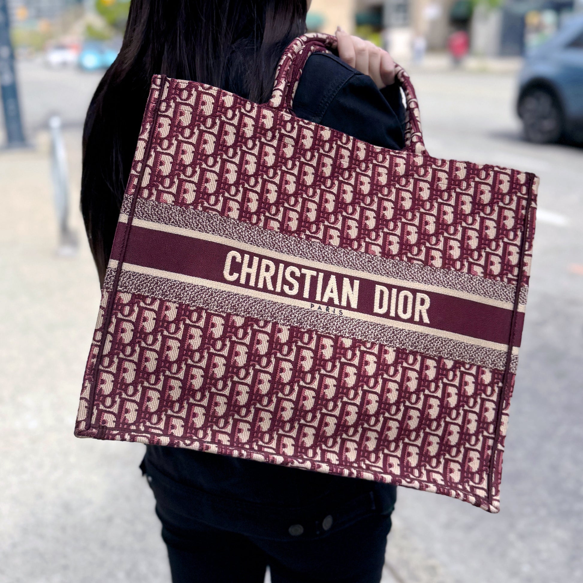 Dior Oblique Book Tote Burgundy Large Tote Bag