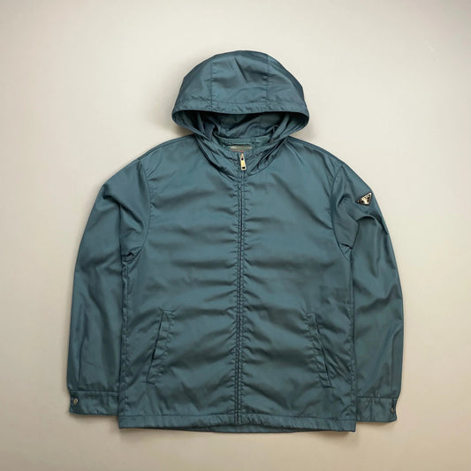 Prada Handbag Mainline Teal Hooded Plue Jacket Nylon Blue
