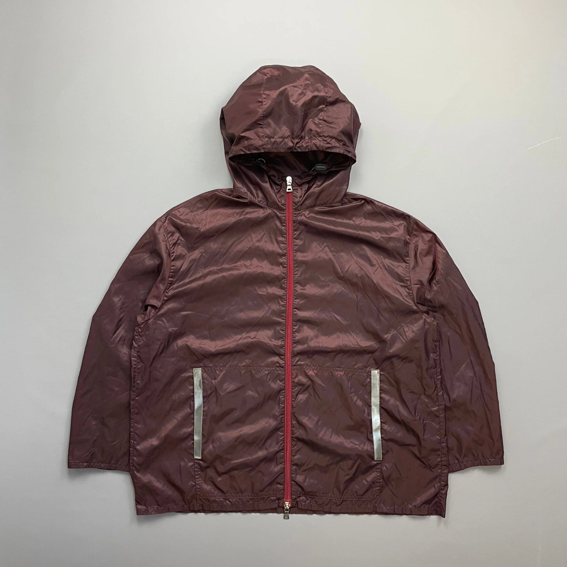 Prada Handbag Sport Burgundy Runway Reflective Hooded Jacket Nylon