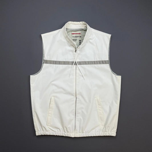 Prada Handbag & Grey Windstopper Toggle-Collar Gilet Vest White Gray Cream