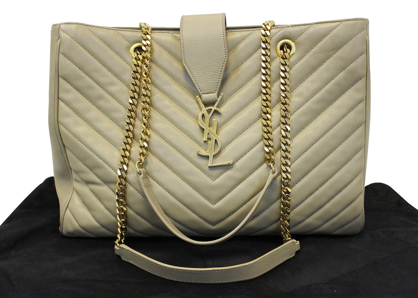 YSL Saint Laurent Yves Chevron Shopper Bag Final Call Monogram Matelasse Beige Tote Bag