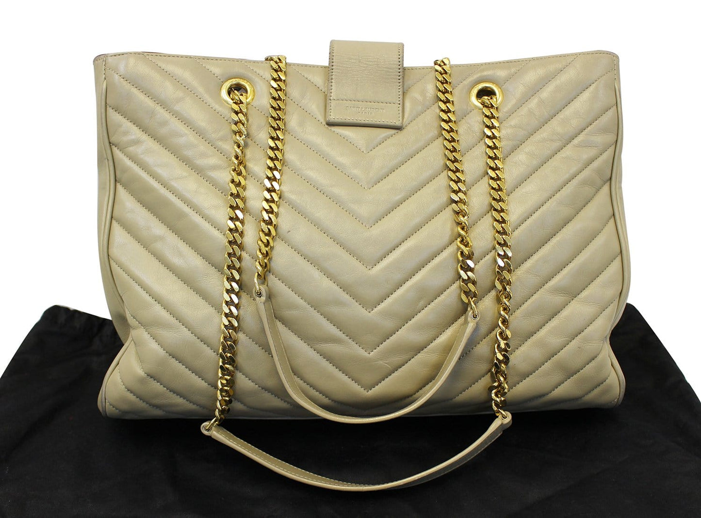 YSL Saint Laurent Yves Chevron Shopper Bag Final Call Monogram Matelasse Beige Tote Bag