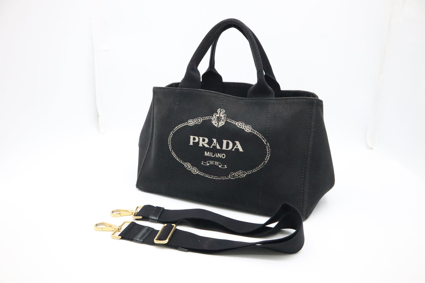 Prada Canapa Tote In Cotton Handbag Canvas Black Tote Bag