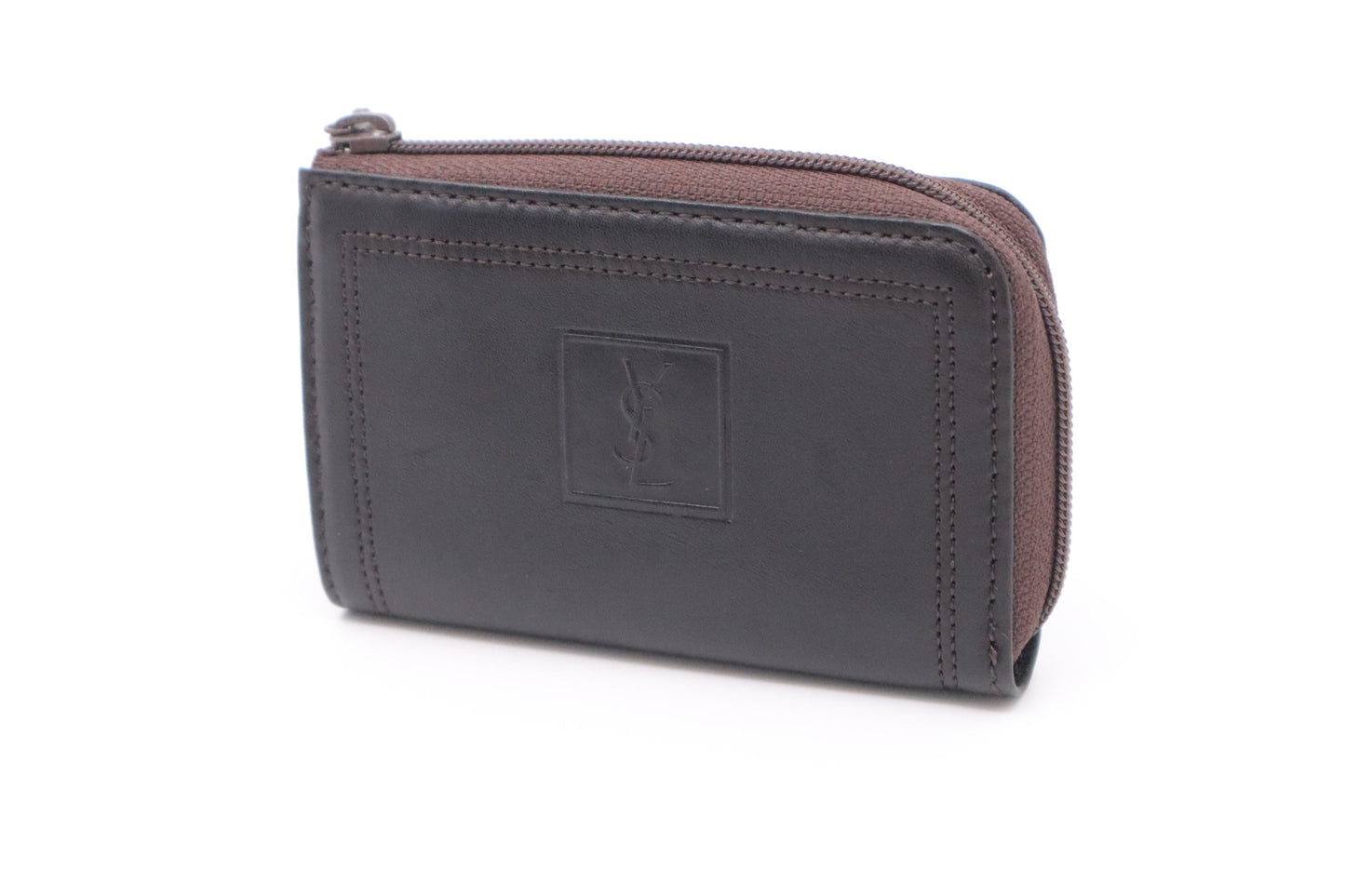 YSL Saint Laurent Coin Case In Travel Bag Leather Brown