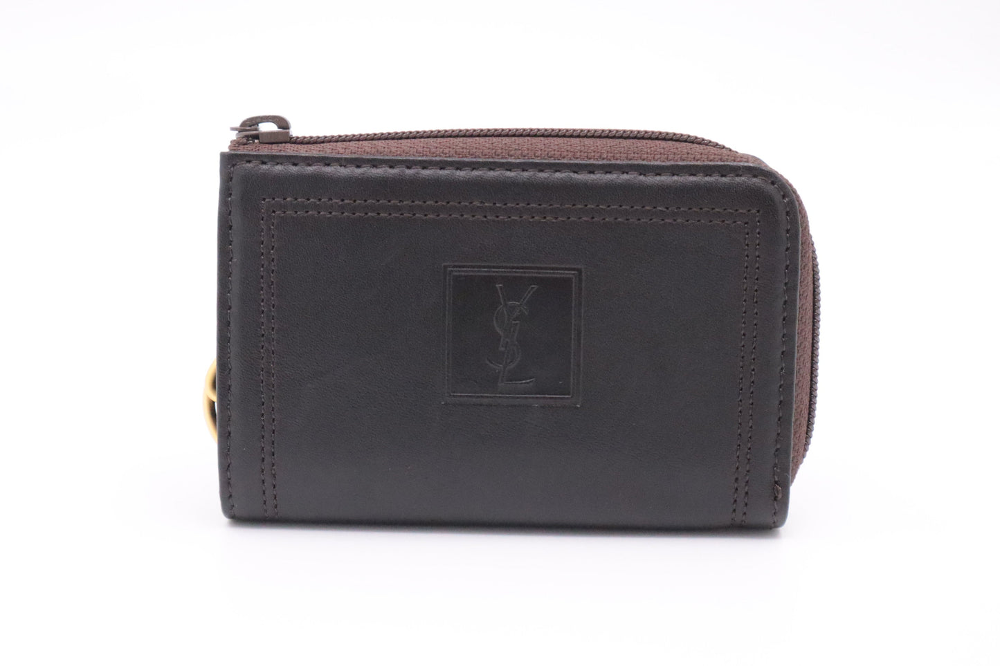 YSL Saint Laurent Coin Case In Travel Bag Leather Brown